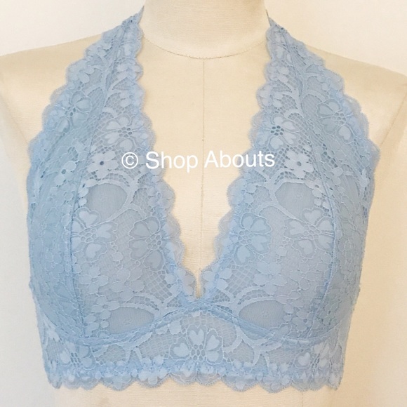 Free People Galloon Lace Halter Bralette Baby Blue - Picture 3 of 8